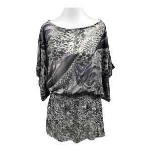 Miley Cyrus Max Azria Y2K Smocked Waist Dolman Sleeve Blouse Sz L Gray